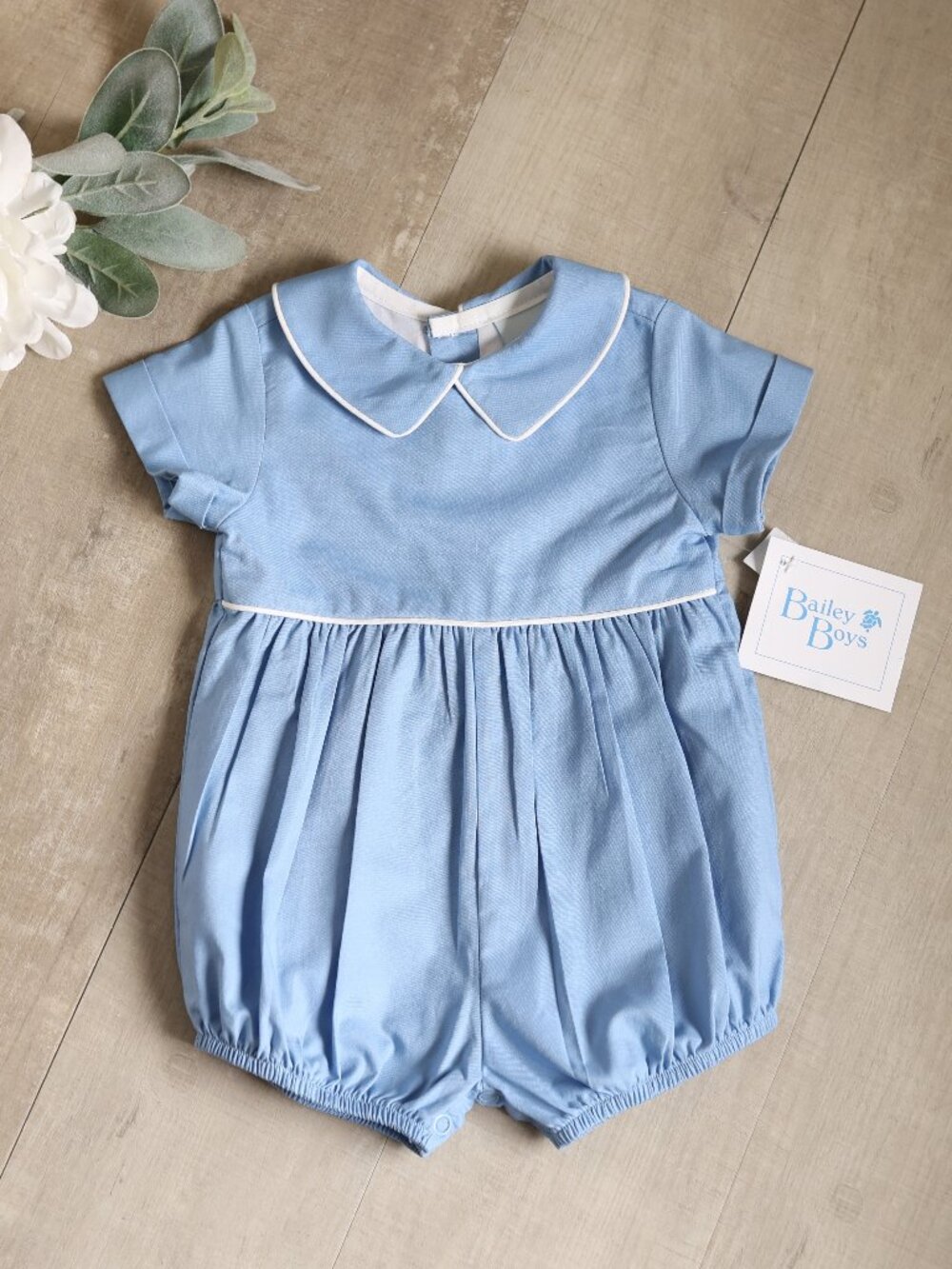 Bailey Boy's Blue Cotton Creeper Romper Bubble Boutique Beach Portrait NWT